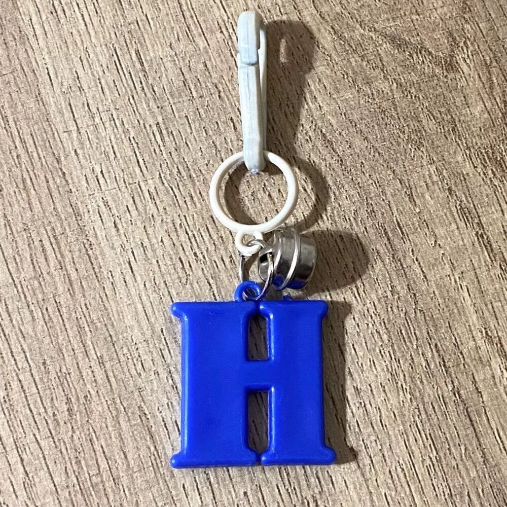 Vintage 80s Bell Charm Clip Plastic Letter H Royal Blue Alphabet Toy Jewelry ABC